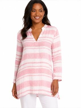ROYAL STANDARD Pink White Striped Cotton Tunic Beach Cover Up XL